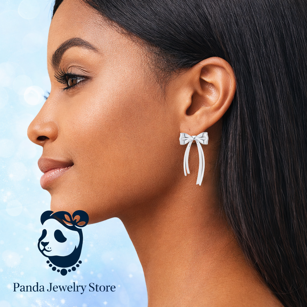 Women Minimalist French Style Elegant Bowknot Tassel Design S925 Sterling Silver Drop Earrings
