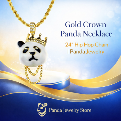 Gold Crown Panda Necklace 24" Hip Hop Chain | Panda Jewelry