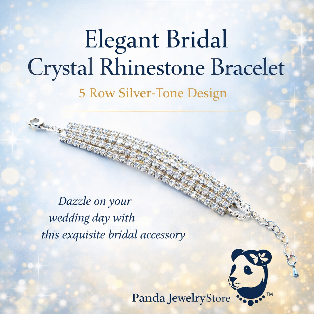 Elegant Bridal Crystal Rhinestone Bracelet – 5 Row Silver-Tone Design