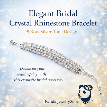 Elegant Bridal Crystal Rhinestone Bracelet – 5 Row Silver-Tone Design