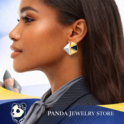 Fine Jewelry Electroforming Women Hypoallergenic S999 Sterling Silver Geometric Gold Silver Tone Origami Pyramid Earrings