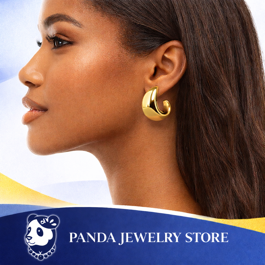 Fine Jewelry Women Crescent Moon Classic Minimalist Chunky S999 Steling Silver Electroforming Gold Plated Statement Earrings