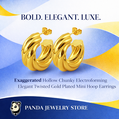 Exaggerated Hollow Chunky Electroforming Elegant Twisted 999 Sterling Silver Statement Jewelry Mini Round Hoop Earrings