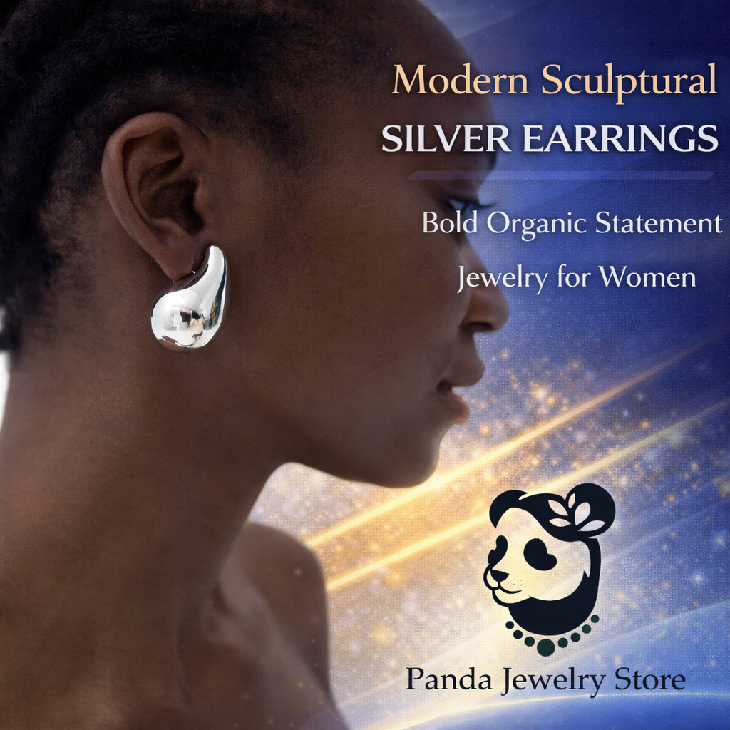 Modern Sculptural Silver Earrings – Bold Organic Statement Jewelry for Women