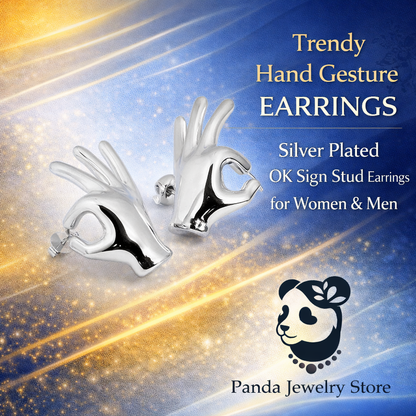 Fine Jewelry Holiday Yellow Gold Plated OK Hand S999 Sterling Silver Electroforming Hollow Light Exaggerated Earrings