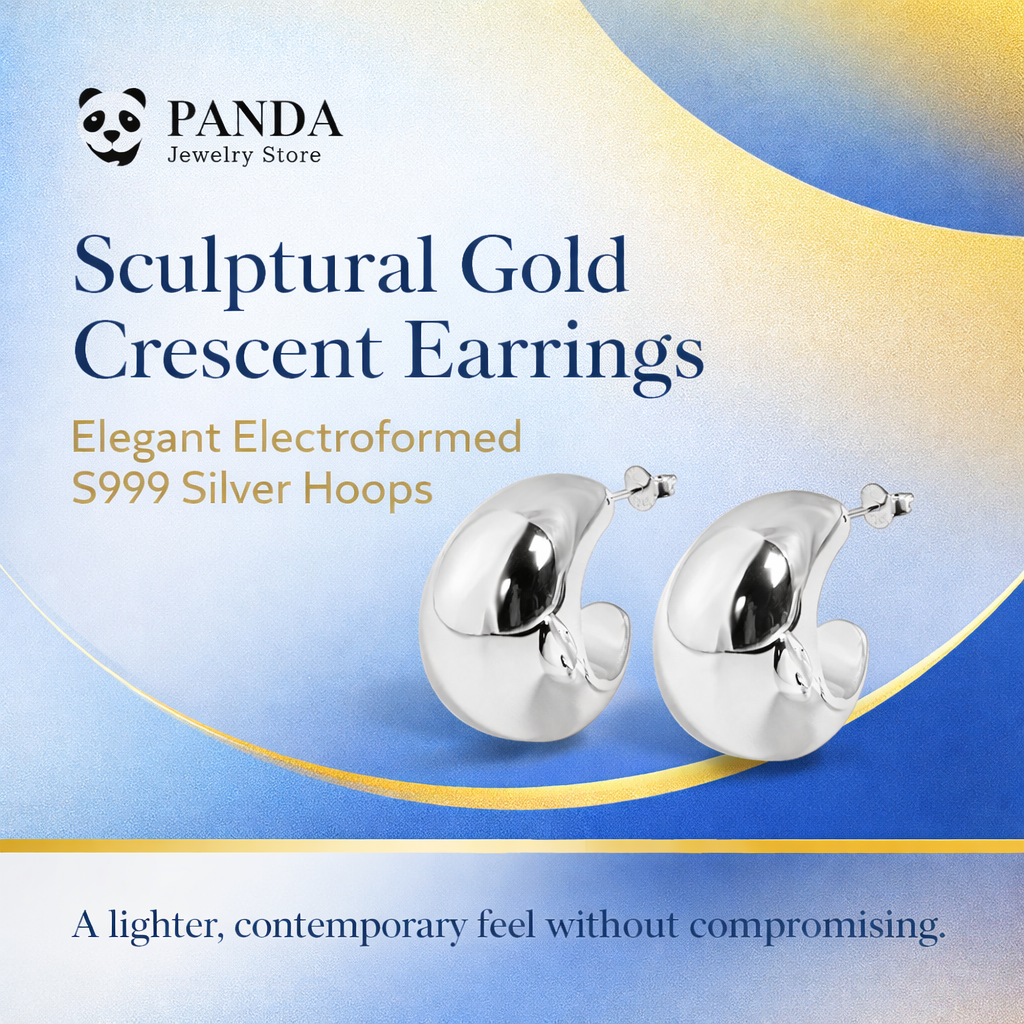 Fine Jewelry Women Crescent Moon Classic Minimalist Chunky S999 Steling Silver Electroforming Gold Plated Statement Earrings