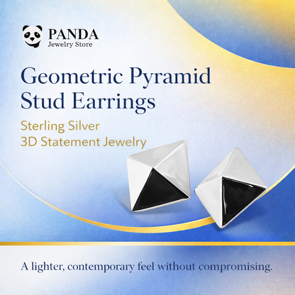 Fine Jewelry Electroforming Women Hypoallergenic S999 Sterling Silver Geometric Gold Silver Tone Origami Pyramid Earrings