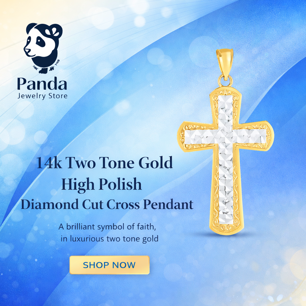 14k Two Tone Gold High Polish Diamond Cut Cross Pendant