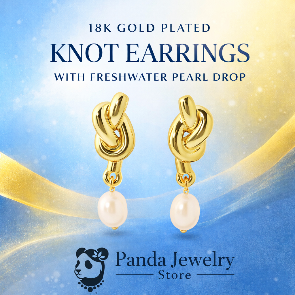 18K Gold Plated Knot Earrings with Freshwater Pearl Drop