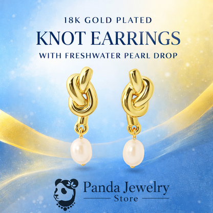 18K Gold Plated Knot Earrings with Freshwater Pearl Drop