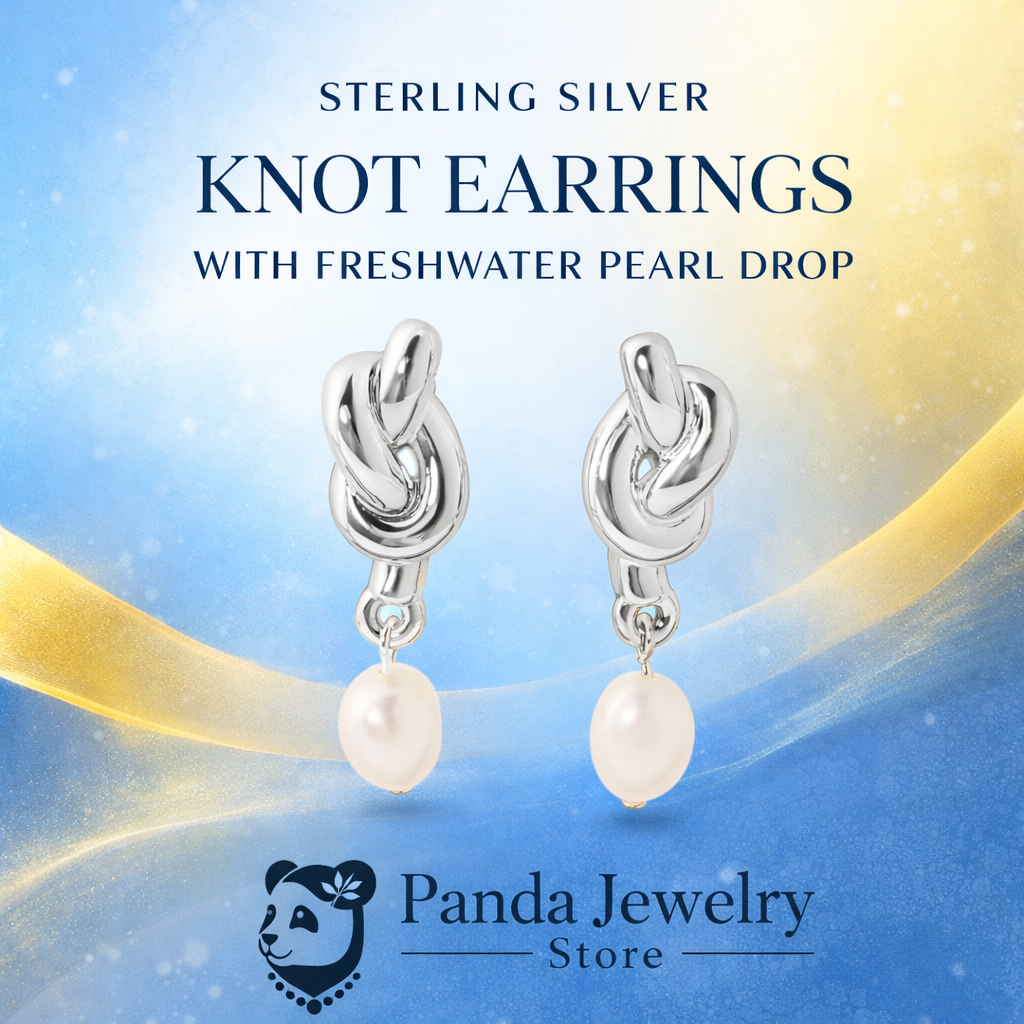 18K Gold Plated Knot Earrings with Freshwater Pearl Drop