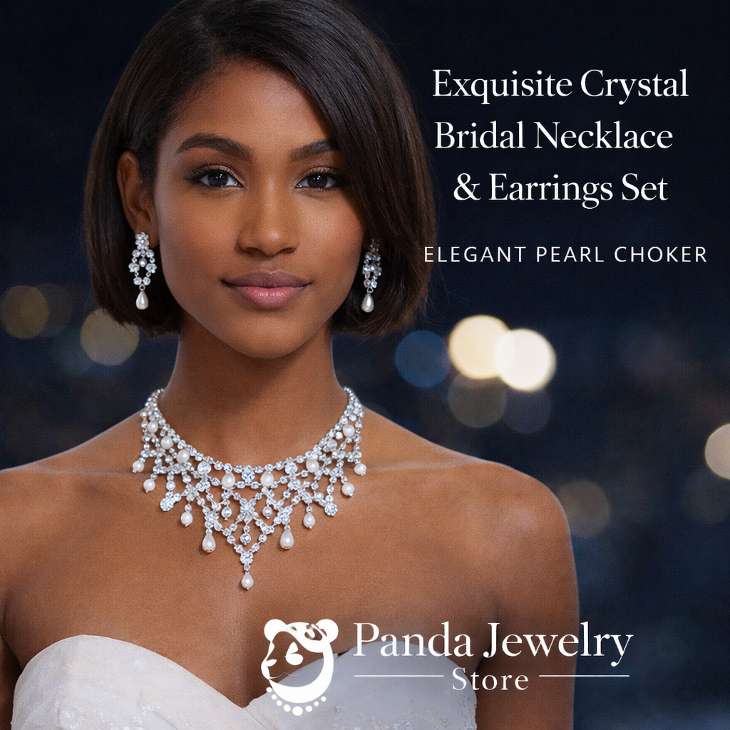 Exquisite Crystal Bridal Necklace & Earrings Set – Elegant Pearl Choker