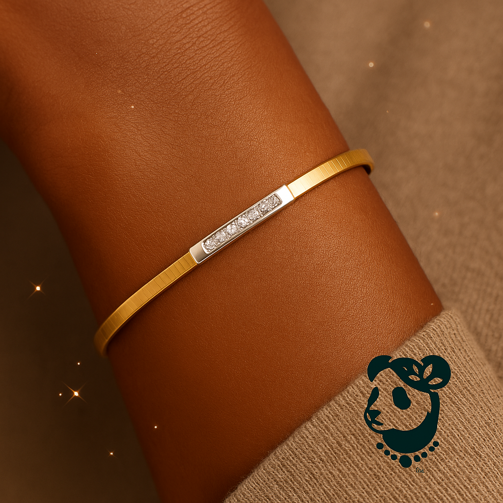 14K Yellow Gold Omega Diamond Bar Bracelet