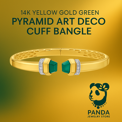 14K Yellow Gold Green Pyramid Art Deco Cuff Bangle (10.70 mm)