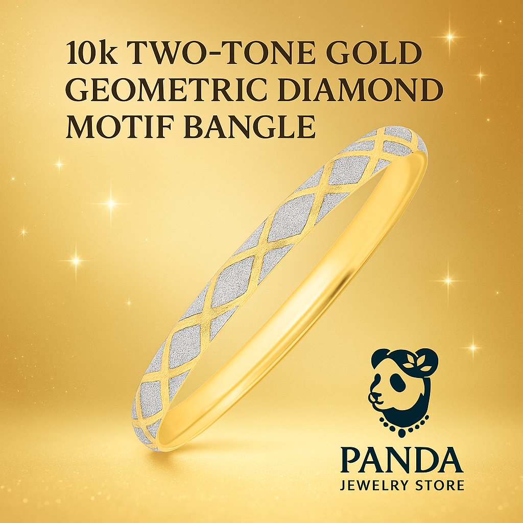 10k Two-Tone Gold Geometric Diamond Motif Bangle (6.00 mm)