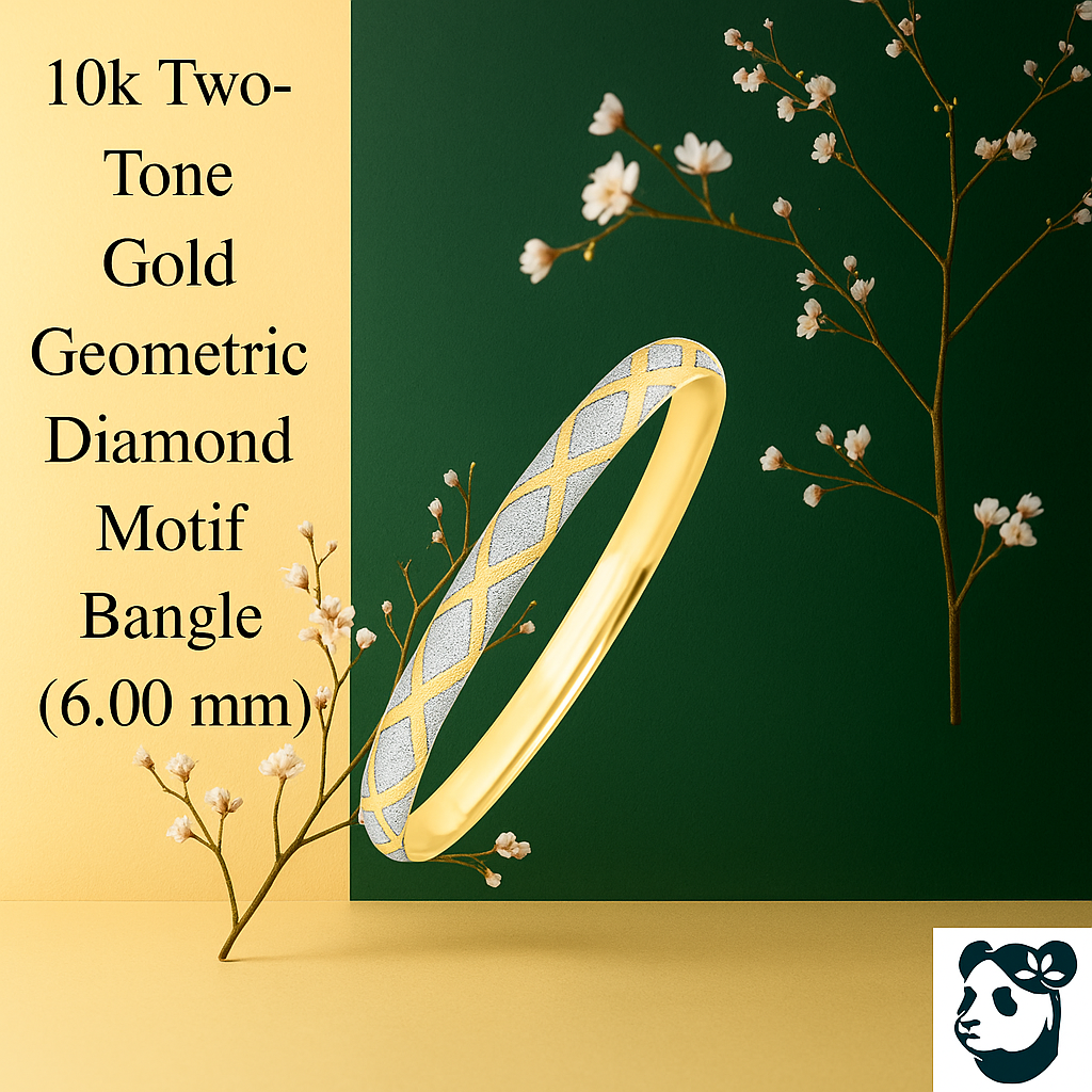 10k Two-Tone Gold Geometric Diamond Motif Bangle (6.00 mm)