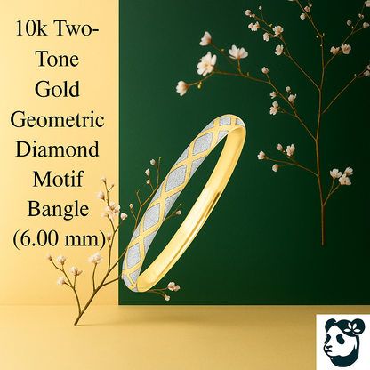 10k Two-Tone Gold Geometric Diamond Motif Bangle (6.00 mm)