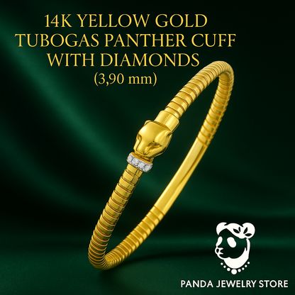 14K Yellow Gold Tubogas Panther Cuff with Diamonds (3.90 mm)