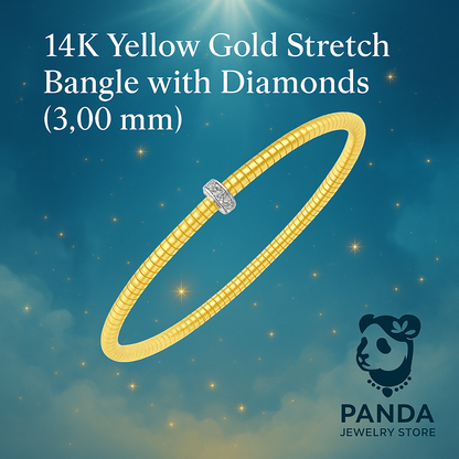 14k Yellow Gold Stretch Bangle with Diamonds (3.00 mm)