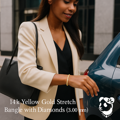 14k Yellow Gold Stretch Bangle with Diamonds (3.00 mm)