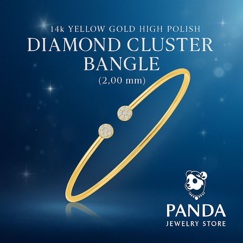14k Yellow Gold High Polish Diamond Cluster Bangle (2.00 mm)