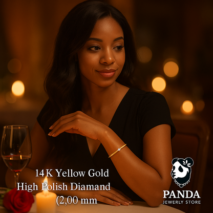 14k Yellow Gold High Polish Diamond Cluster Bangle (2.00 mm)