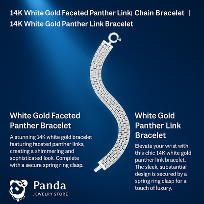 14k White Gold Faceted Panther Link Chain Bracelet