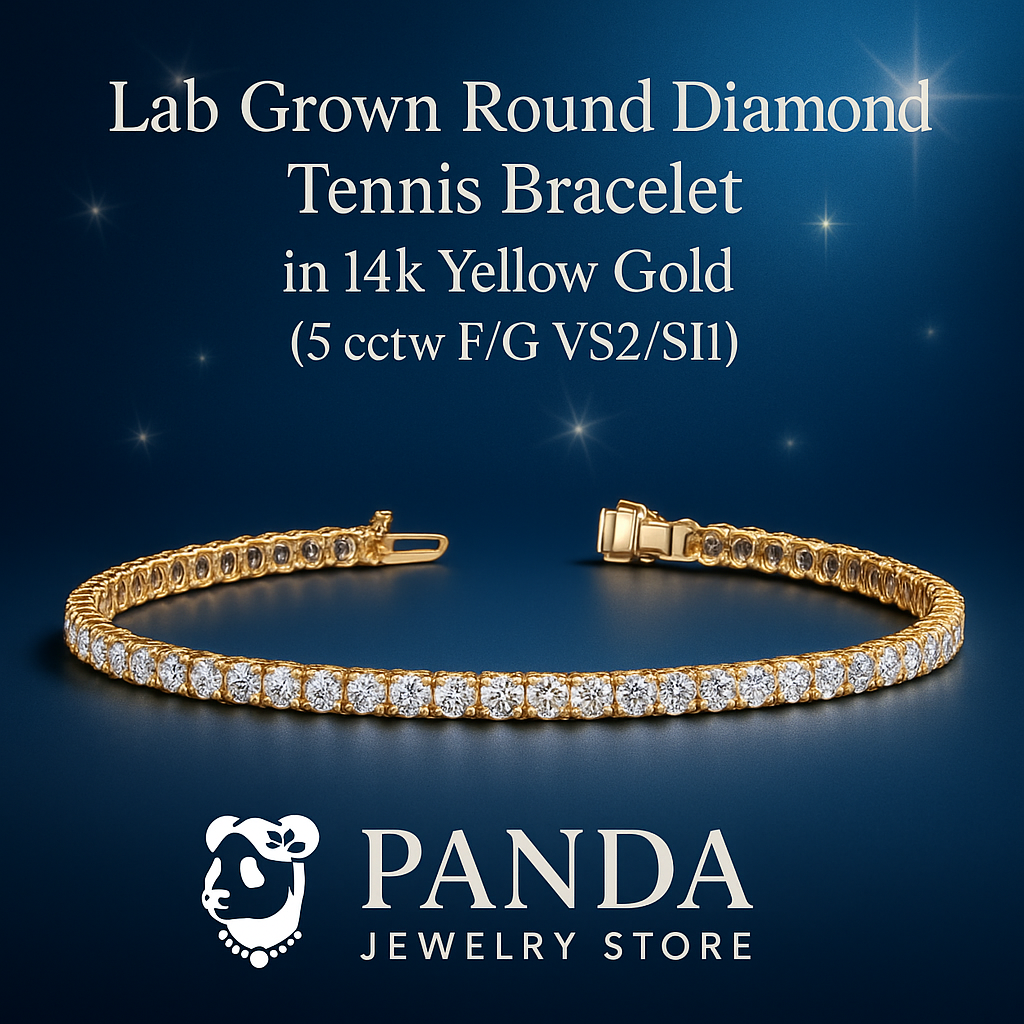 Lab Grown Round Diamond Tennis Bracelet in 14k Yellow Gold(5 cctw  F/G  VS2/SI1)