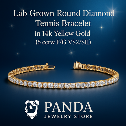 Lab Grown Round Diamond Tennis Bracelet in 14k Yellow Gold(5 cctw  F/G  VS2/SI1)