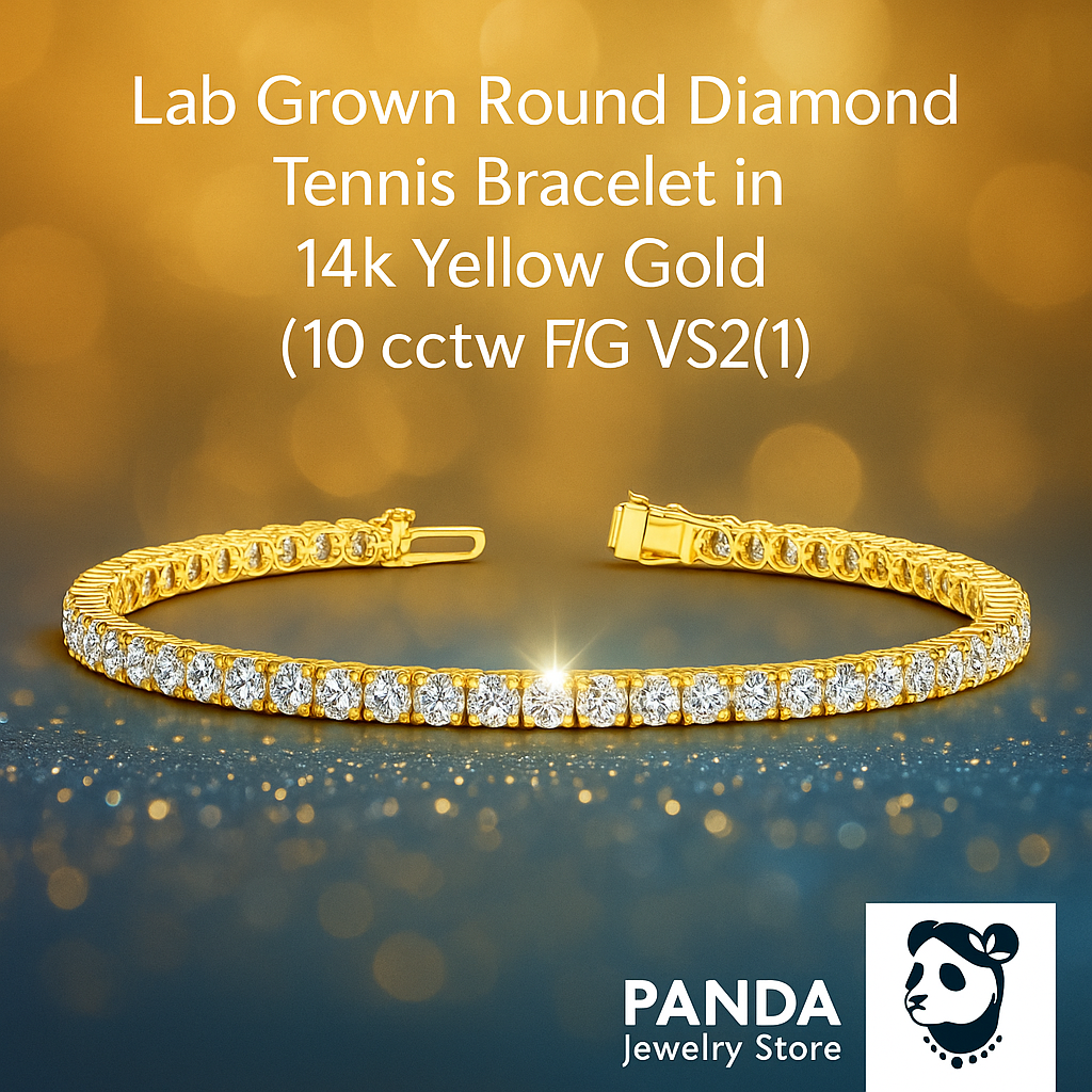 Lab Grown Round Diamond Tennis Bracelet in 14k Yellow Gold(10 cctw F/G  VS2/SI1)