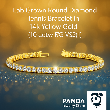 Lab Grown Round Diamond Tennis Bracelet in 14k Yellow Gold(10 cctw F/G  VS2/SI1)