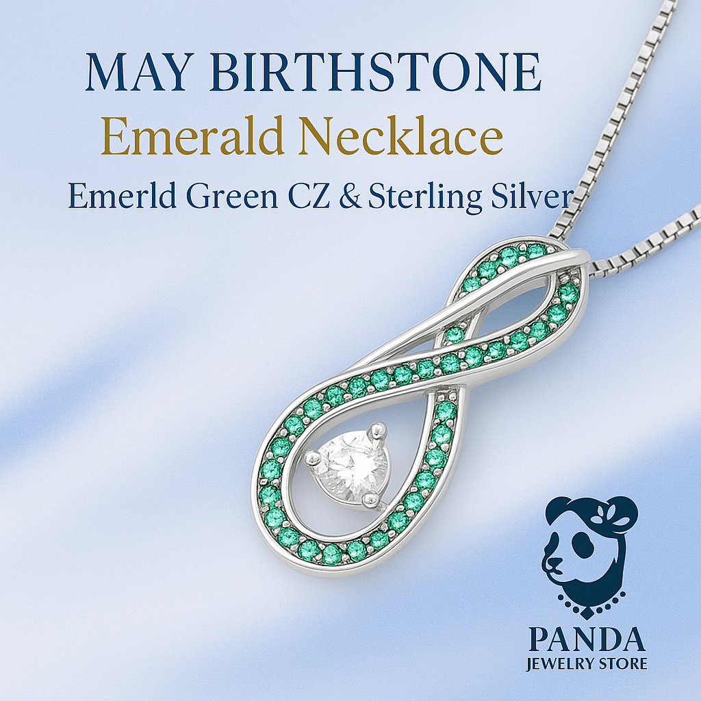 May Birthstone Infinity Necklace – Emerald Green CZ & Sterling Silver