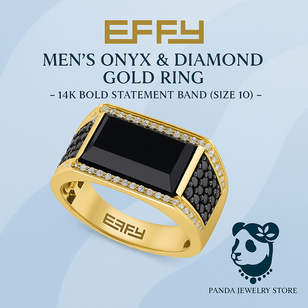 EFFY® Men’s Onyx & Diamond Gold Ring – 14K Bold Statement Band (Size 10)