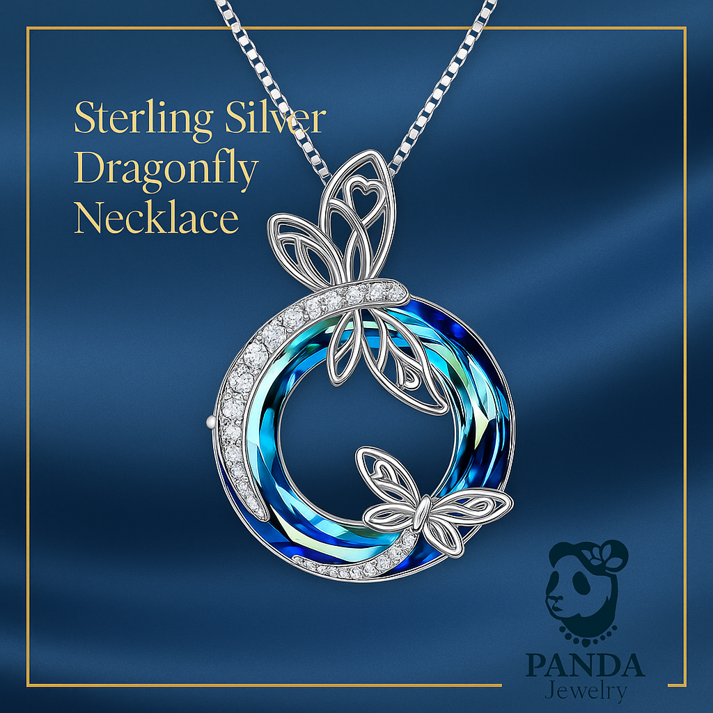 Sterling Silver Dragonfly Necklace Blue Crystal Birthday Anniversary Mother's Day Christmas Gifts for Women
