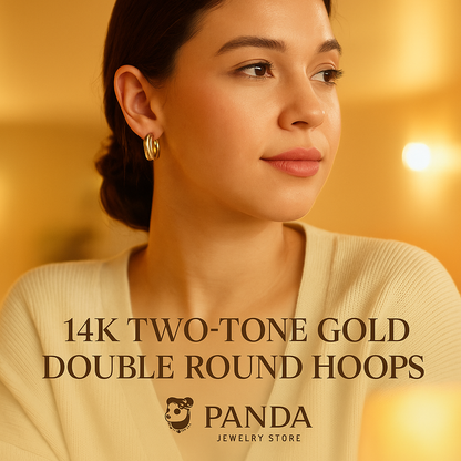 14k Two Tone Gold Double Round Hoops