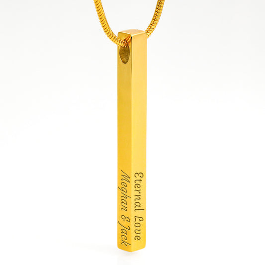 Custom Engraved 4-Sided Stick Necklace_Pendant showing 2-engraved sides.