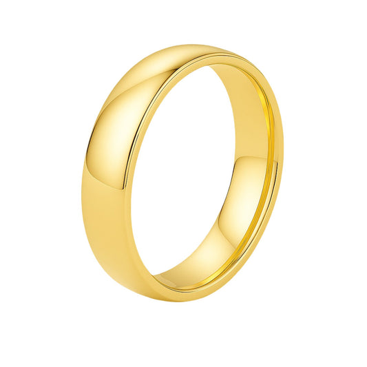 14K Yellow Gold Comfort Fit Wedding Band, 6mm polished domed plain band, angled product shot on white background.