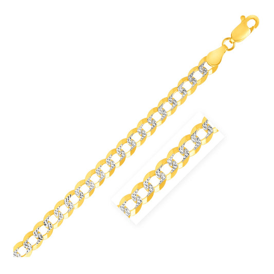 Two-Tone Pavé Curb Link Chain Necklace in 14K Gold – 4.60 mm with lobster clasp, flat lay showing yellow gold and white gold pavé link contrast.