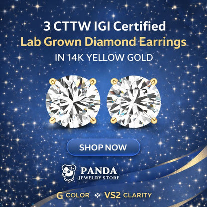 3 cttw Certified IGI Lab Grown Round Diamond Earrings 14k Yellow Gold (G/VS2)