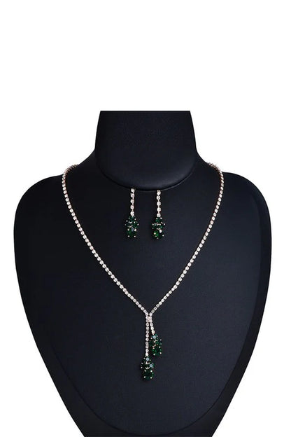 Elegant emerald rhinestone necklace and earring set