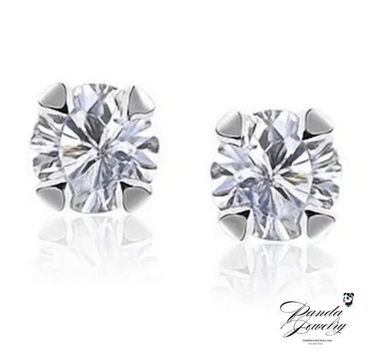 Faceted White Cubic Zirconia Stud Earrings on a white background close-up