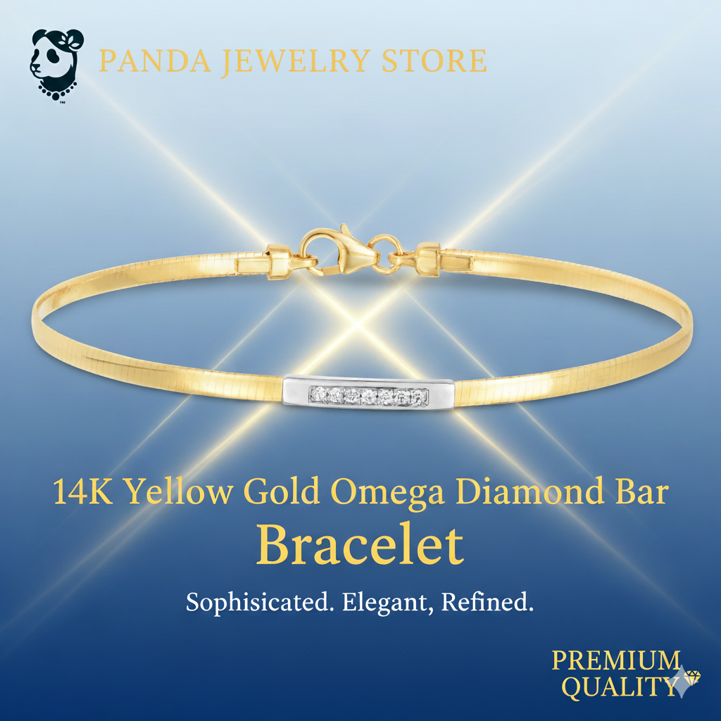 14K Yellow Gold Omega Diamond Bar Bracelet