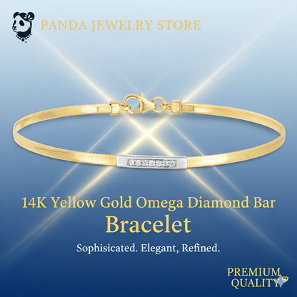 14K Yellow Gold Omega Diamond Bar Bracelet