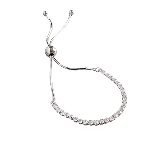 Fashion Simple CZ Beads 925 Sterling Silver Adjustable Bracelet