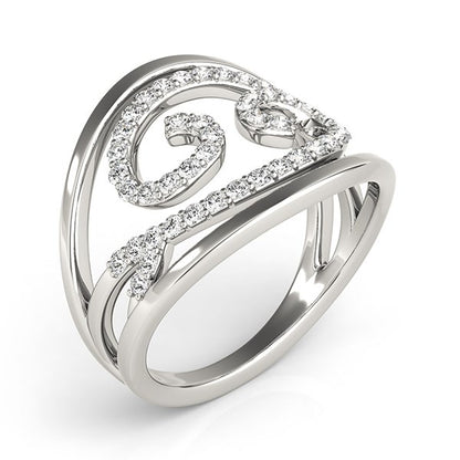 Silver ring with diamond accents on a white background