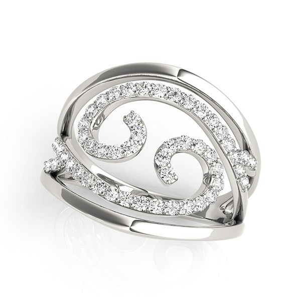 Silver ring with zodiac symbol and clear stones on a white background