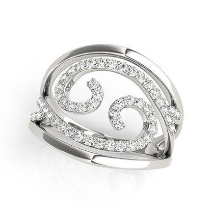 Silver ring with zodiac symbol and clear stones on a white background