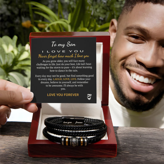 To My Son Bracelet "Forever Linked Together" Braided Vegan Leather