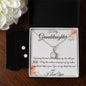 **Alt Text:**  
To My Granddaughter necklace and earring set with sparkling cubic zirconia, displayed in a floral gift box with a heartfelt message of love and pride.