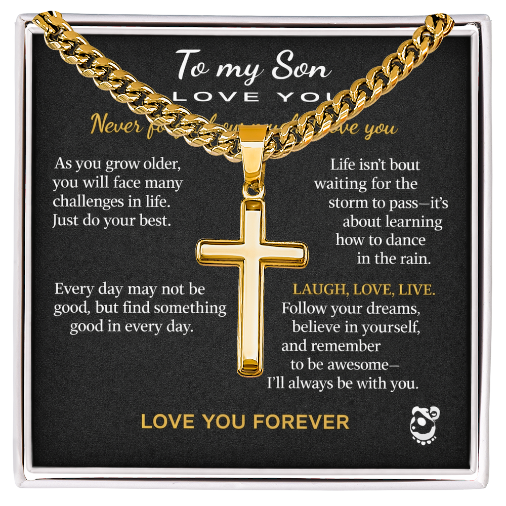 To My Son Personalized Artisan Cross Pendant with Cuban Link Chain